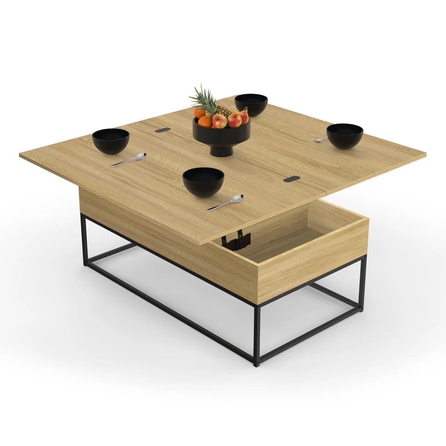 Table Basse Rectangulaire Relevable Convertible En Table  Manger Detroit D... - 2