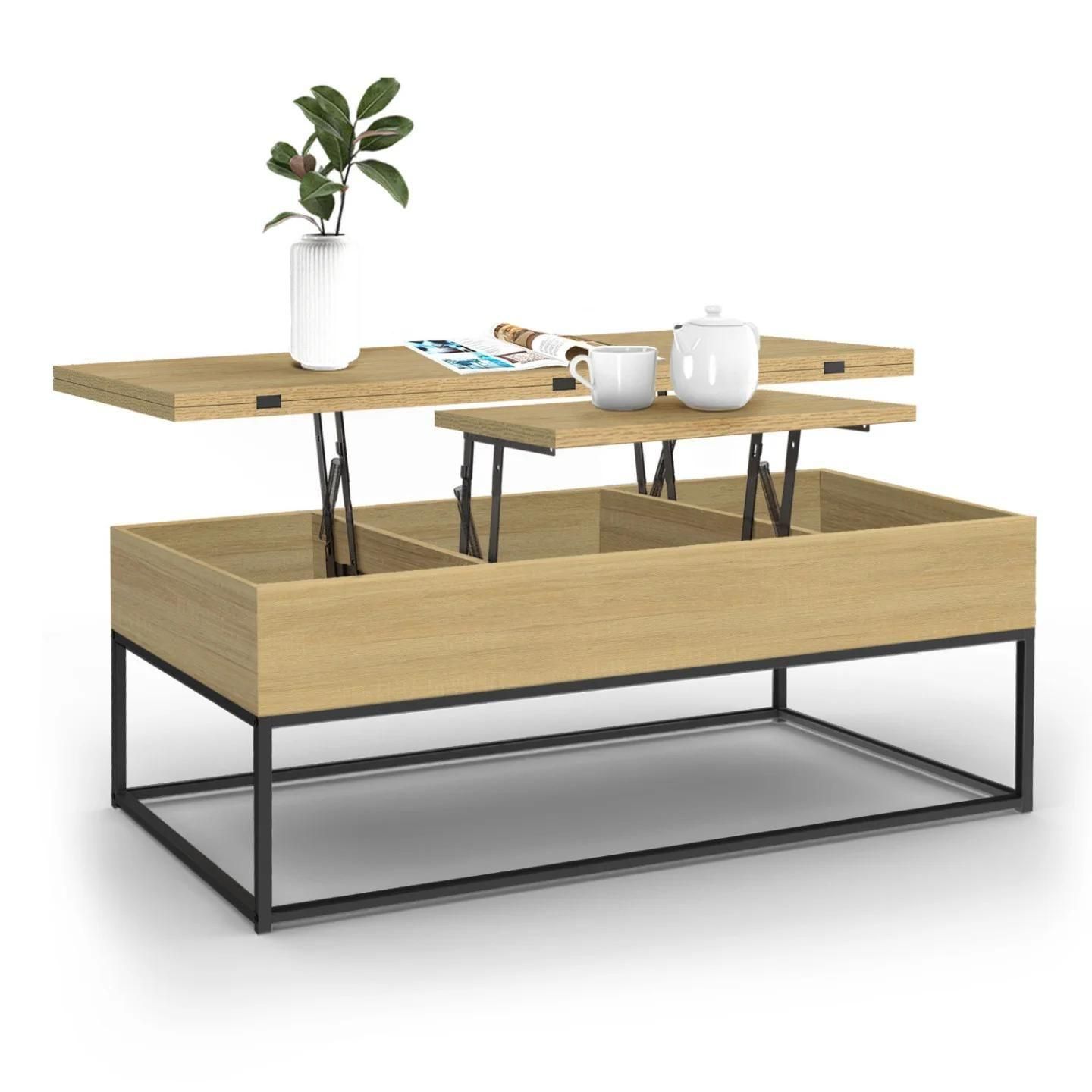 Table Basse Rectangulaire Relevable Convertible En Table  Manger Detroit D... - 4