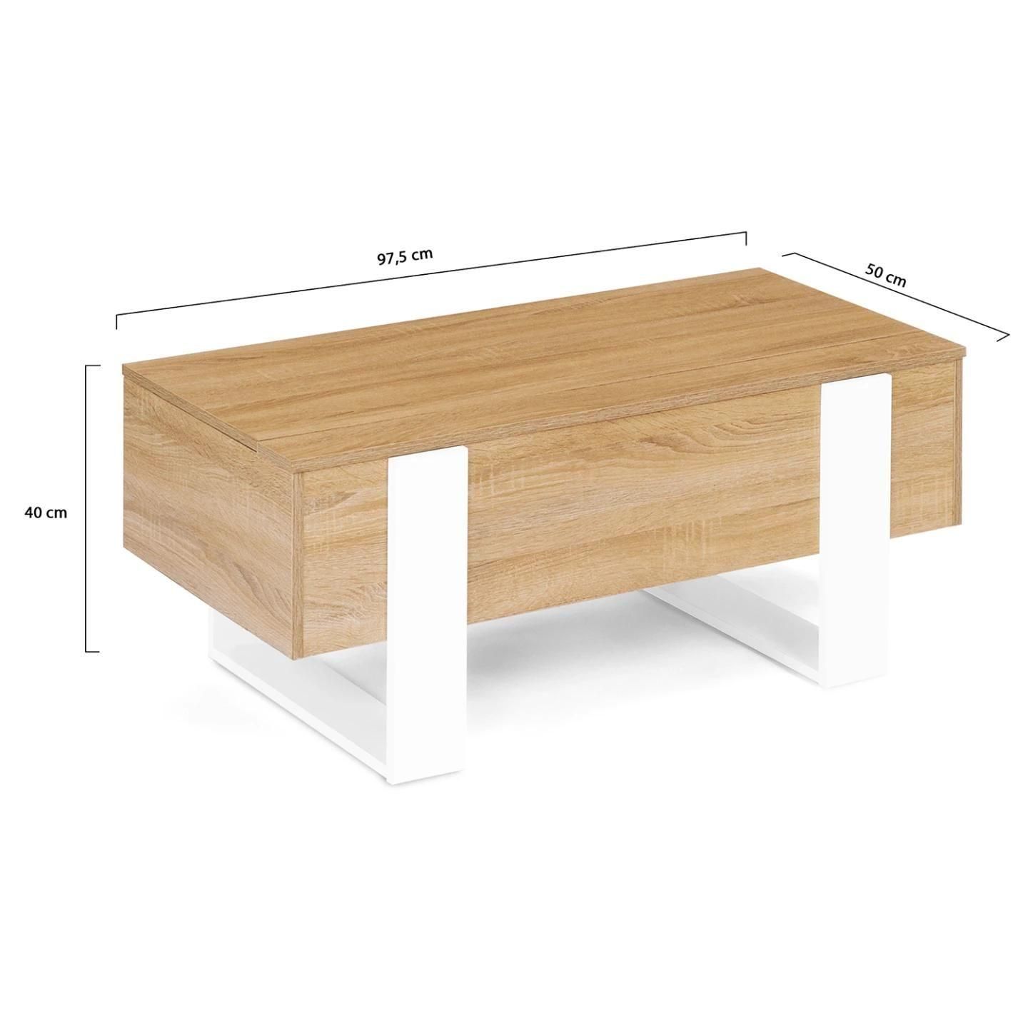 Table Basse Plateau Relevable Rectangulaire Phoenix Bois Et Blanc - 6