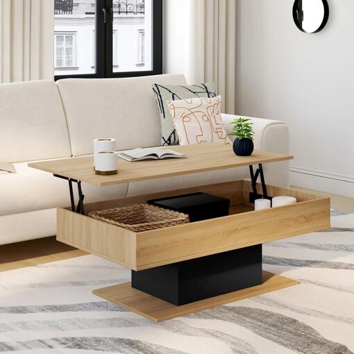 Table Basse Plateau Relevable Eden Bois Et Noir
