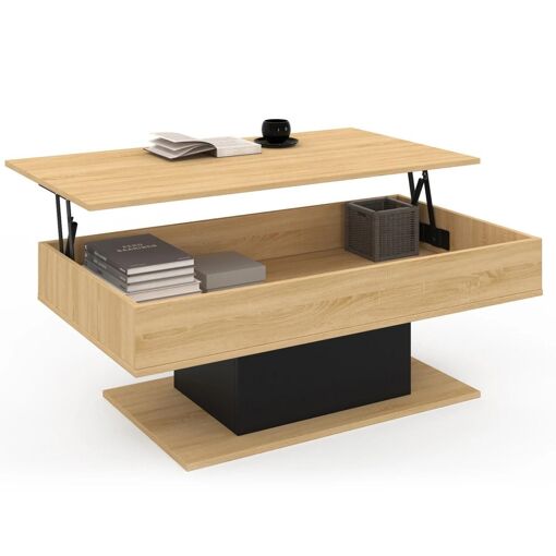 Table Basse Plateau Relevable Eden Bois Et Noir - 2