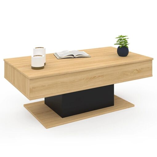 Table Basse Plateau Relevable Eden Bois Et Noir - 4