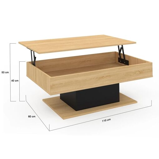 Table Basse Plateau Relevable Eden Bois Et Noir - 5