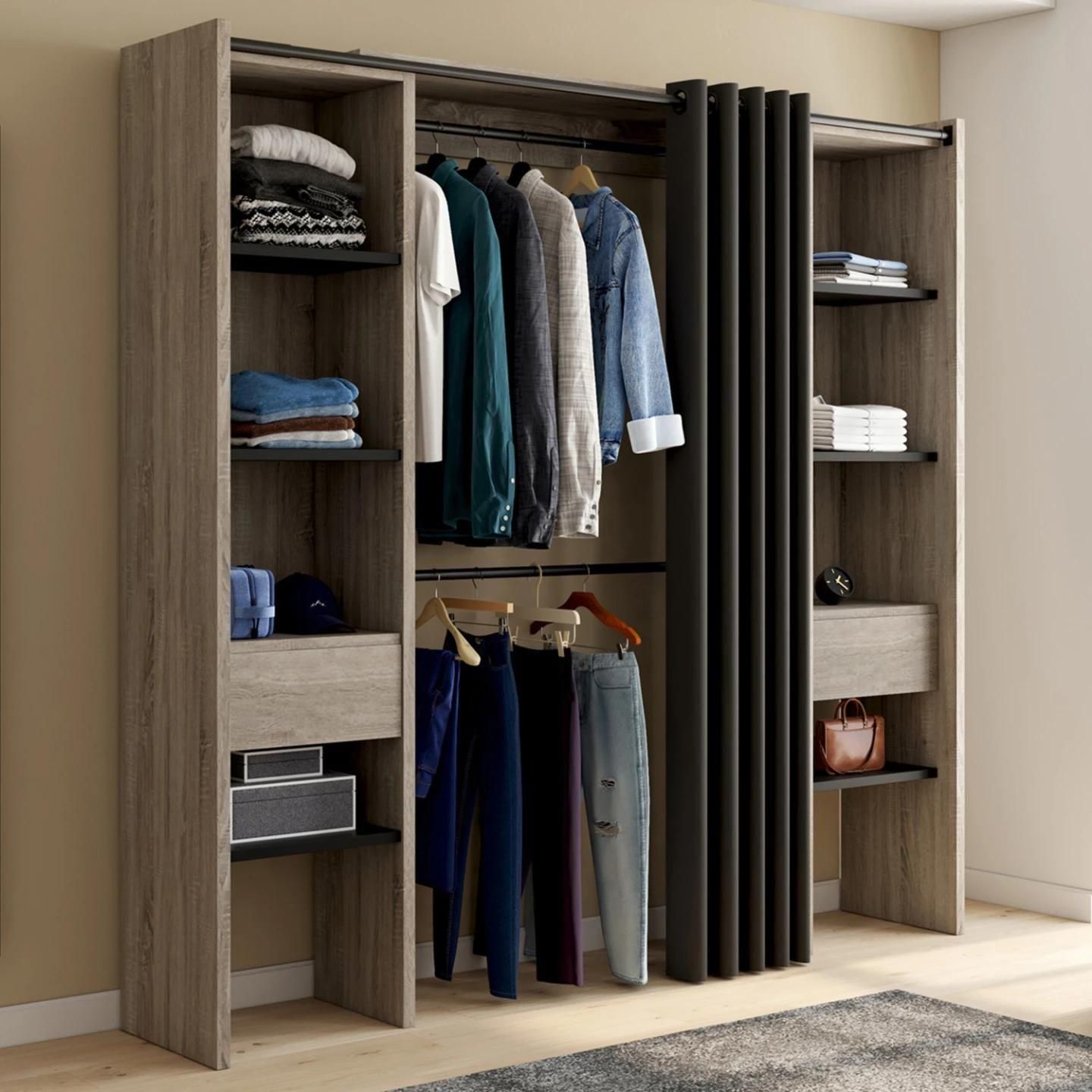 Dressing Extensible Double Meryl 120/180 X 50 X 180 Cm Htre Avec tagres ...