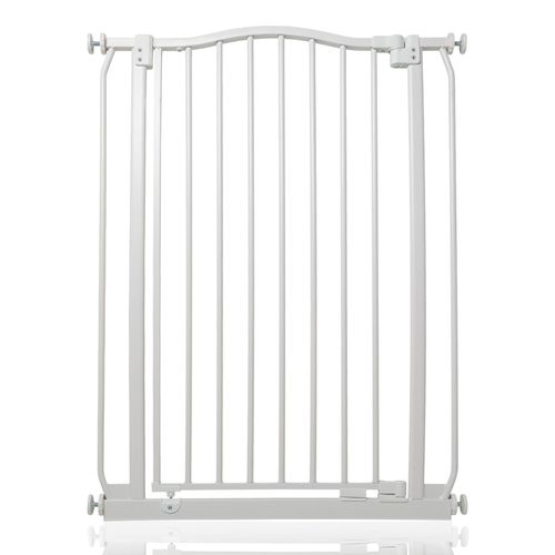 Safetots Barrière De Sécurité Supérieure Extra Haute Avec Design Courbé, Barrière À Pression Pour Escaliers, 71cm - 80cm, Hauteur Extra Haute De 100cm, Couleur Blanc Mat