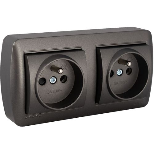 Double prise française 2P+T 16A 250 V - en saillie Noir graphite - Solera