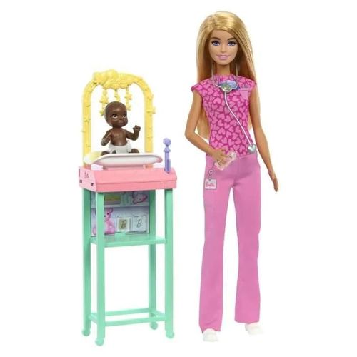 Barbie-Coffret Barbie Pédiatre-Poupée Blonde Et Poupée Bébé - 3 Ans+- Jcr72