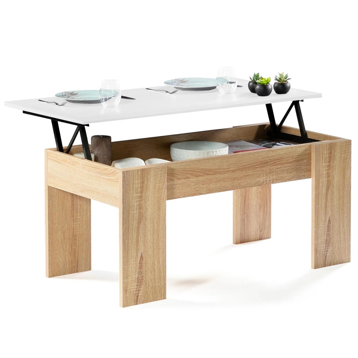 Table Basse Plateau Relevable Tara Bois Blanc Et Imitation Htre - 2