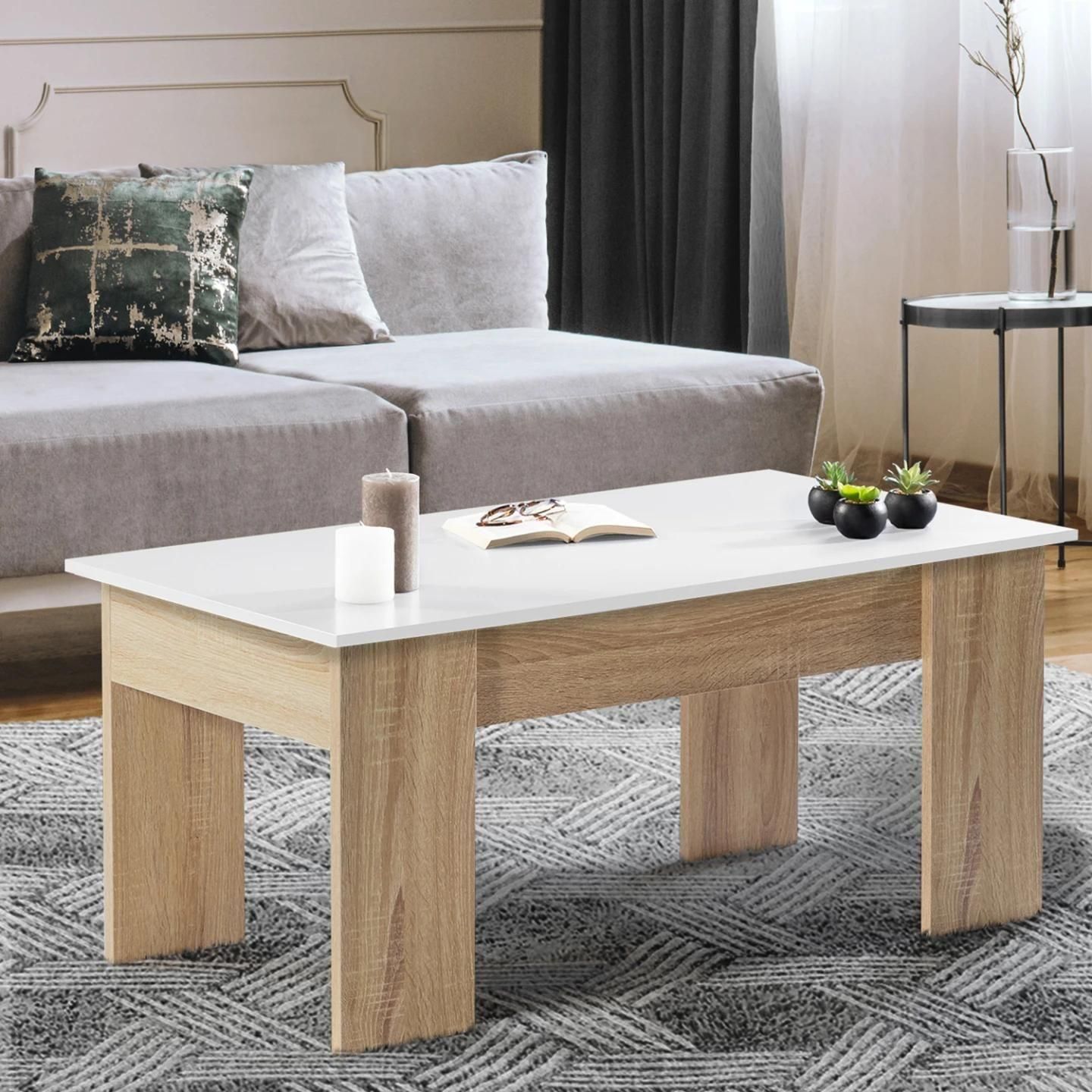 Table Basse Plateau Relevable Tara Bois Blanc Et Imitation Htre - 3