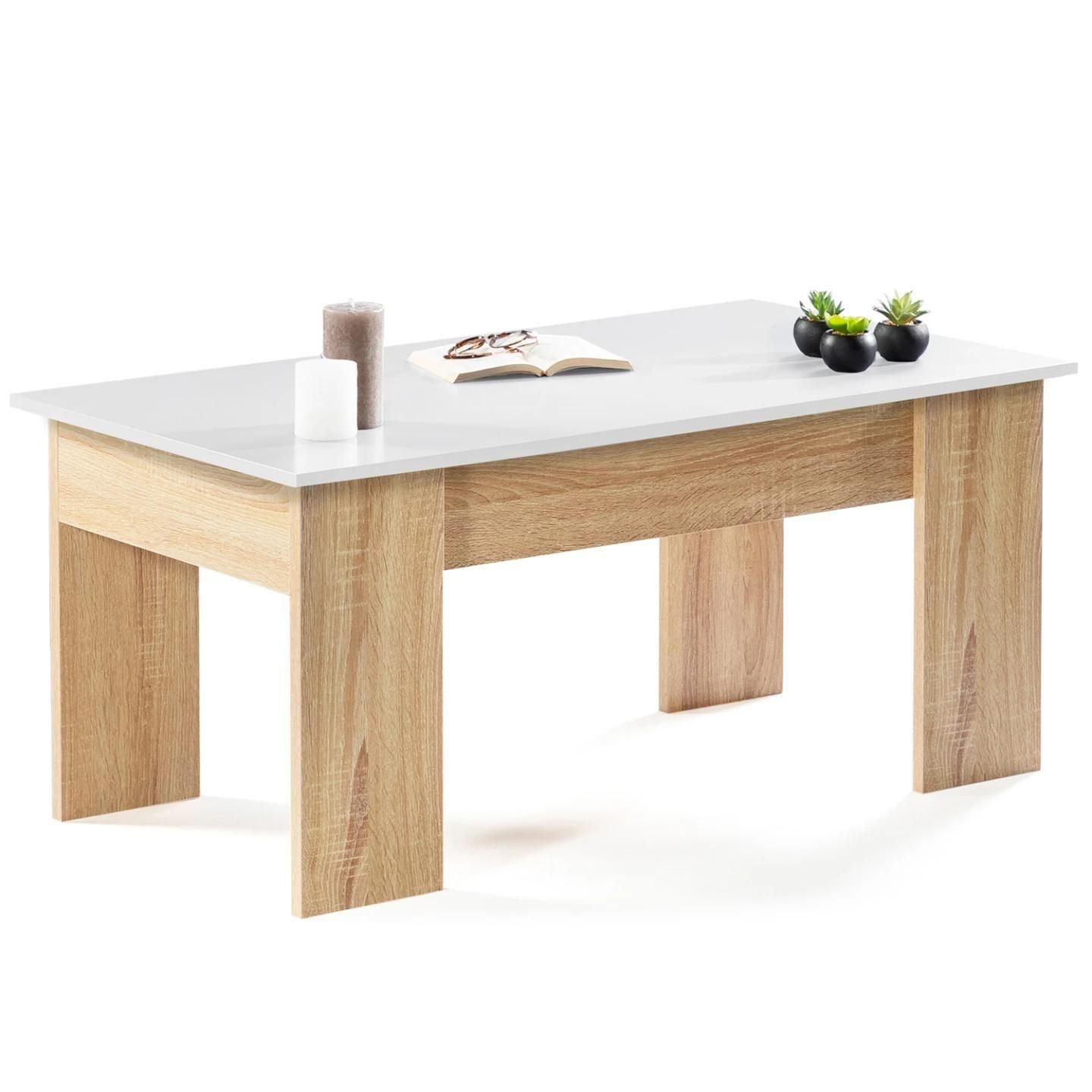 Table Basse Plateau Relevable Tara Bois Blanc Et Imitation Htre - 4