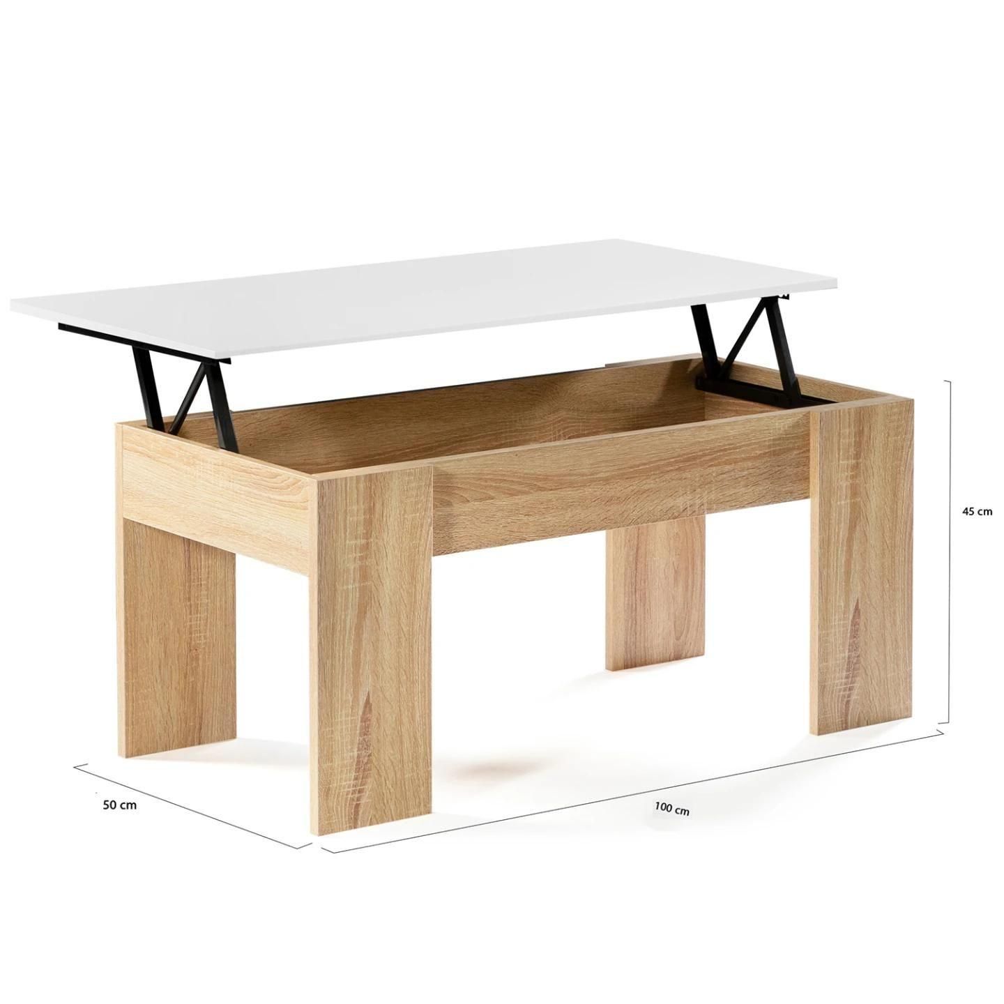 Table Basse Plateau Relevable Tara Bois Blanc Et Imitation Htre - 5