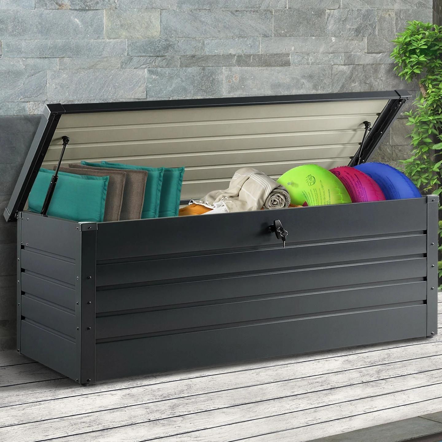 Coffre De Rangement Mtal Verrouillable Gris Anthracite Pour Jardin 600l 16... - 4