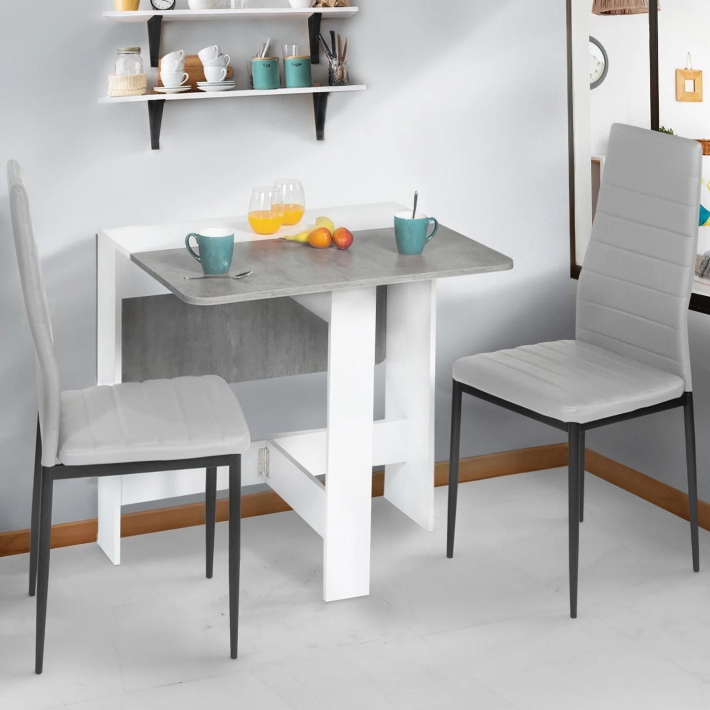 Table Console Pliable Edi 2-4 Personnes Blanche Plateau Effet Bton