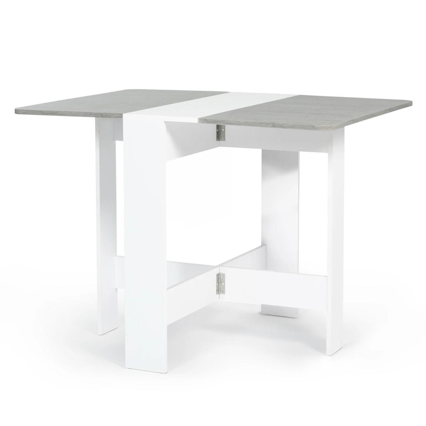 Table Console Pliable Edi 2-4 Personnes Blanche Plateau Effet Bton - 2