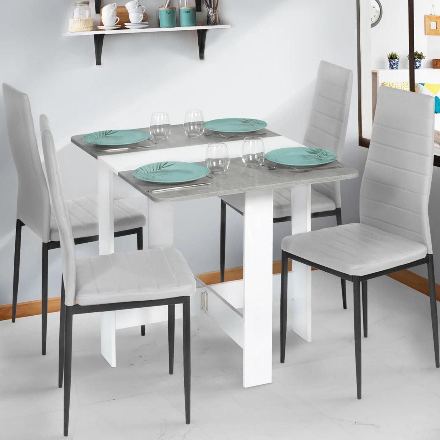 Table Console Pliable Edi 2-4 Personnes Blanche Plateau Effet Bton - 5