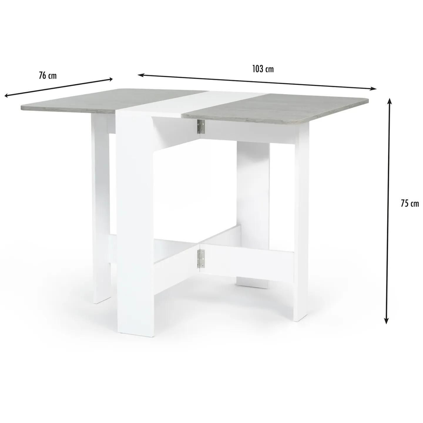 Table Console Pliable Edi 2-4 Personnes Blanche Plateau Effet Bton - 9