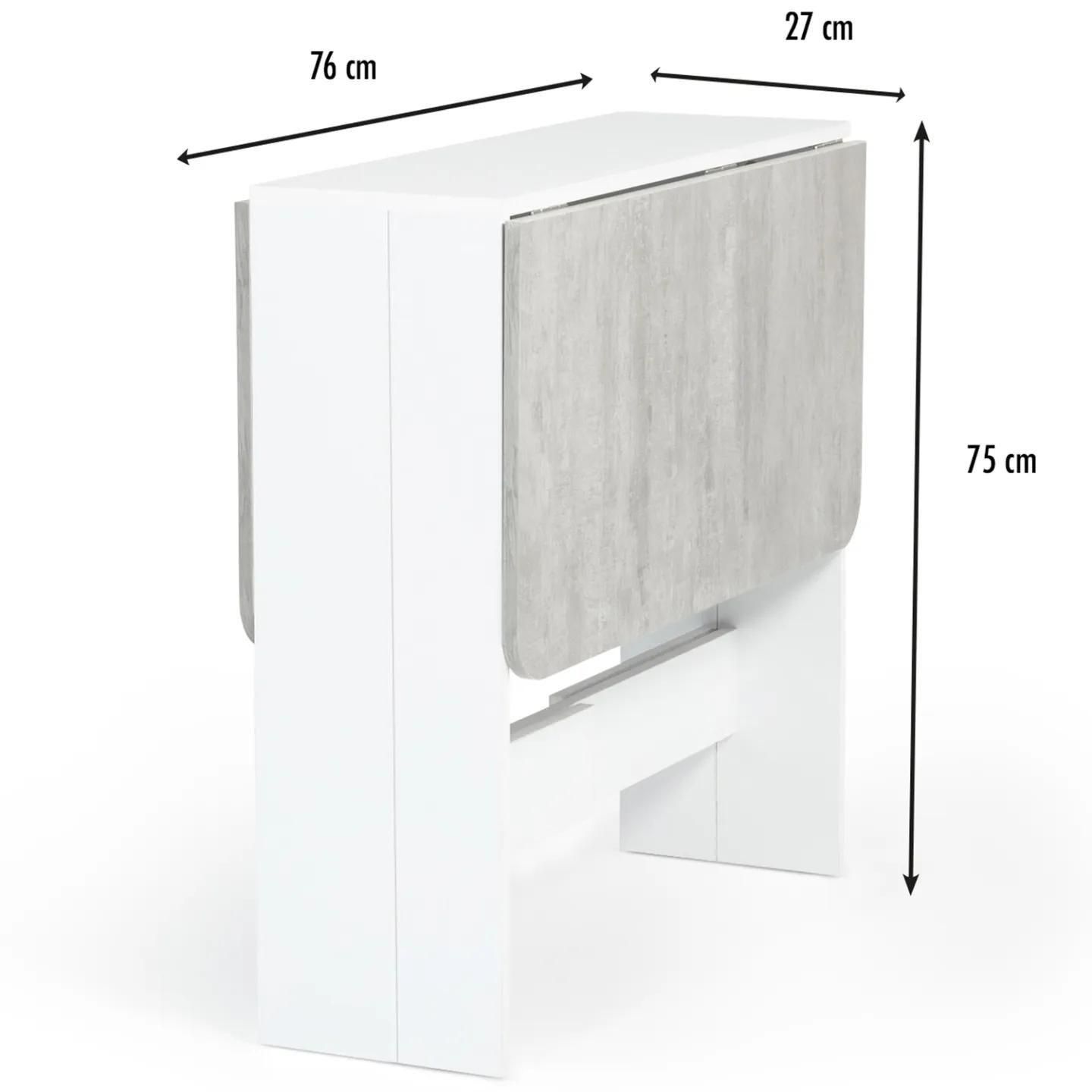 Table Console Pliable Edi 2-4 Personnes Blanche Plateau Effet Bton - 10