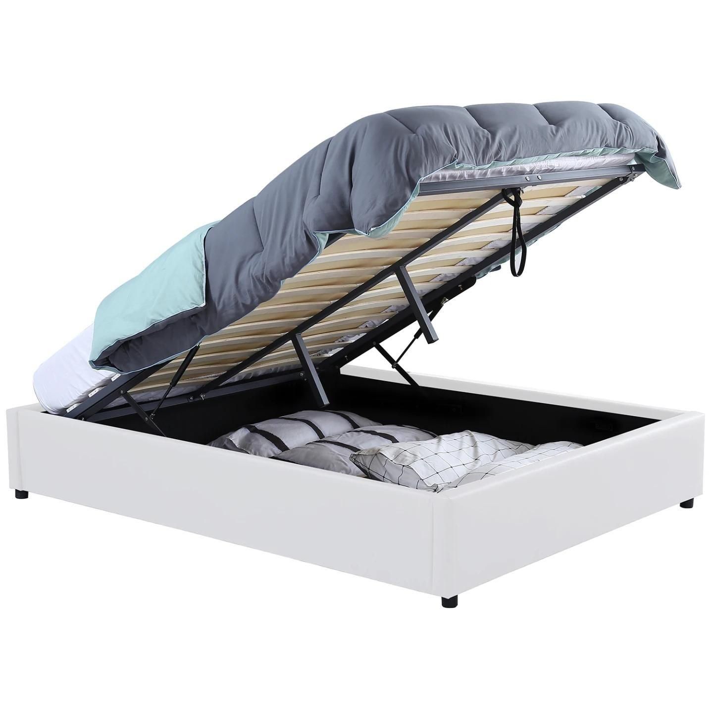 Lit Coffre Double Miami Avec Sommier 140 X 190 Cm Pvc Blanc - 2