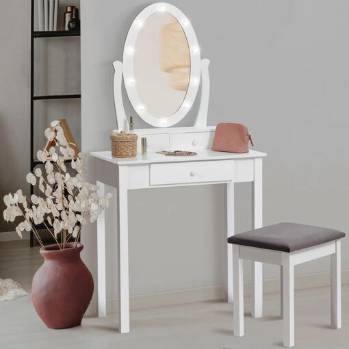 Coiffeuse Bella Avec Miroir Led Et Tabouret