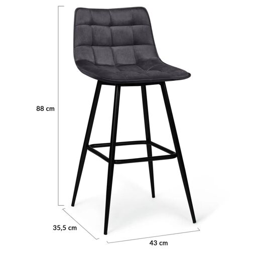 Lot De 4 Tabourets De Bar Mady En Velours Gris Fonc� - 7