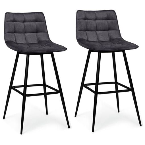 Lot De 4 Tabourets De Bar Mady En Velours Gris Fonc� - 8
