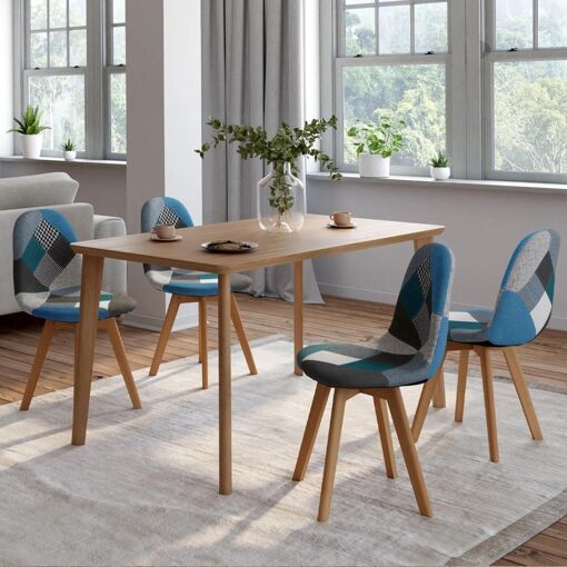 Lot De 4 Chaises Sara Motifs Patchworks Bleus