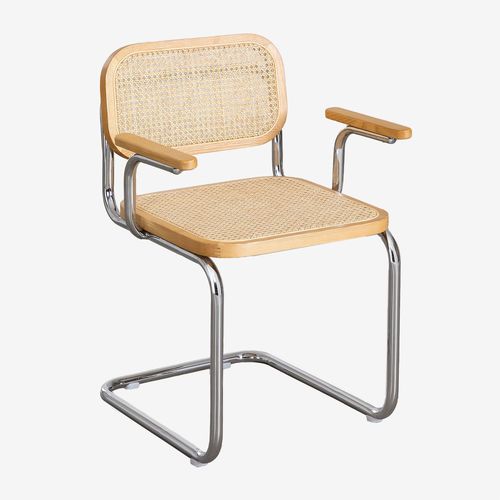 Pack De 4 Chaises De Salle À Manger Avec Accoudoirs Tento Gris Chromé Bois Naturel
