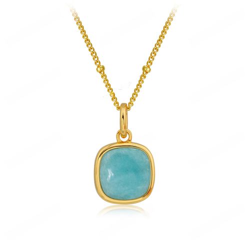 Collier Amazonite Naturelle Argent 925 - Ras De Cou Minimaliste Avec Pendentif Carré Pour Femme