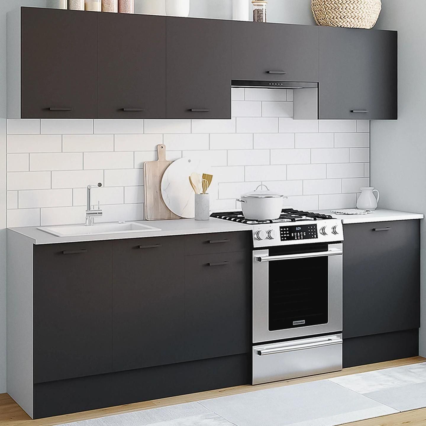 Cuisine Compl�te 240 Cm Subtil Avec Plan De Travail 7 �l�ments Blanc Et Gri...