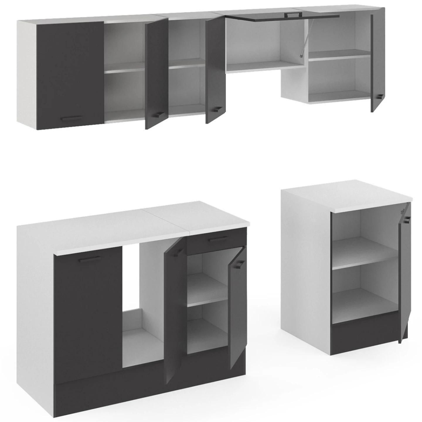 Cuisine Compl�te 240 Cm Subtil Avec Plan De Travail 7 �l�ments Blanc Et Gri... - 4