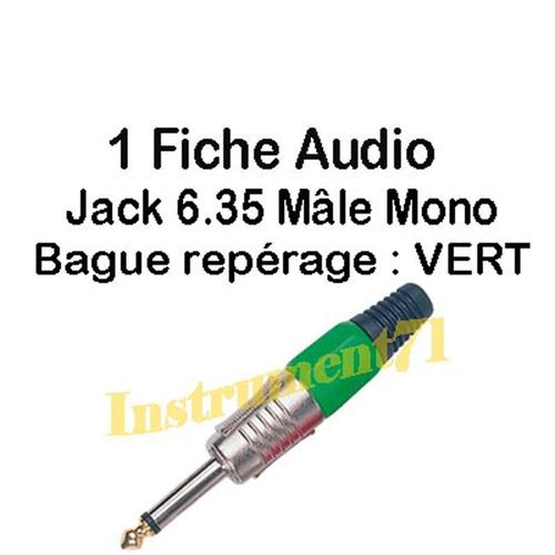 FICHE DE SONORISATION JACK 6.35 MALE MONO CAPOT DE REPERAGE VERT CABLE A SOUDER