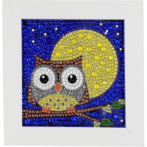 Peinture Au Diamant 3d Pour Les Enfants, Kits Complets De Peinture De Forage Par Numéro Avec Cadre En Bois Crafts Supply Strass Mosaic Making Set - Yellow Owl And Moon 15x15