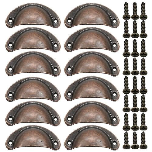 Poignée de porte en coque 12 pièces, poignées de porte rétro, poignées de meubles traditionnelles en demi-lune avec vis, pour tiroir, armoire, commode (bronze rouge)