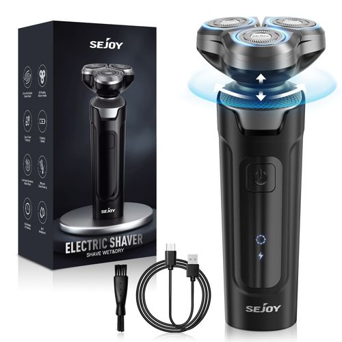 Rasoir Électrique Sejoy Homme 3d Flottante Rechargeable Tondeuse De Précision Ipx7 Étanche Ecran Lcd Technologie Humide Et Sec - Noir