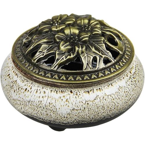 Bouddha en métal Encens Brûleur Encensoir Bonne chance et fortune Vintage Chinois Kiln Encens Stick Cone Holder Home Decor Anniversaire, Métal Bronze S