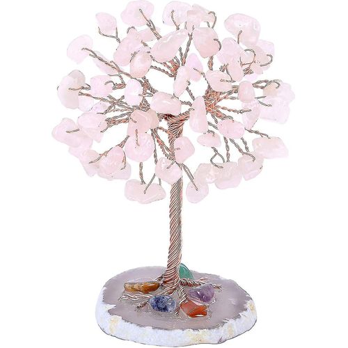 Miini Arbre de Vie Chakra Décoration Feng-shui Pierre Naturelle Artisanat Ornement Guérison Arbre de Bonheur Agate Géode Rose Quartz Arbre