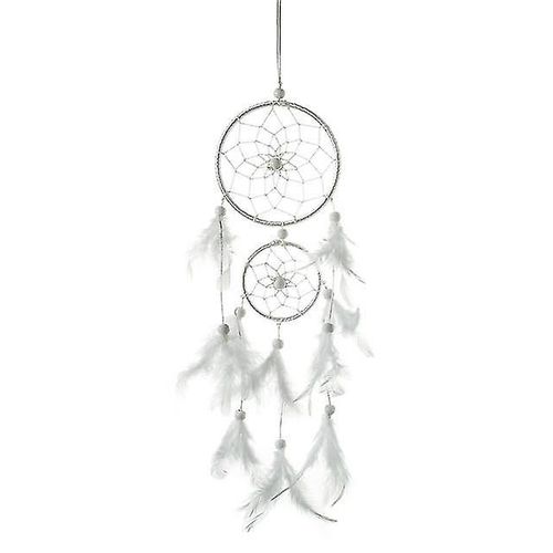 Catcher de rêves en plumes, grand capteur de rêves avec 2 cercles (blanc)