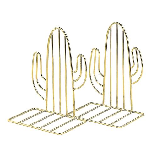 Serre-Livres, Extrémités De Livre En Métal Pour Étagères, Porte-Livre Géométrique, Porte-Livre Décoratif En Cactus, Non-Skip Pour Bureau, École, Maison (Or, 1 Paire)