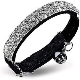 Collier Pour Chat En Velours Doux Réglable Avec Strass Et Bellsblack