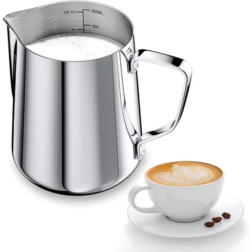 350ml Pot  Lait 304 Inox Pour Mousser Le Lait, Pichet Lait Inox Avec Marque De Mesure 12oz, Tasse A Cafe, Pichet Inox