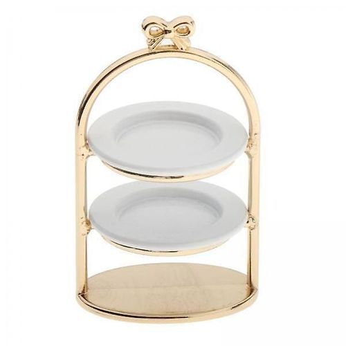 2x1 / 12 Échelle Maison de poupée Miniature Or Dessert Fruits Gâteau Rack Présentoir