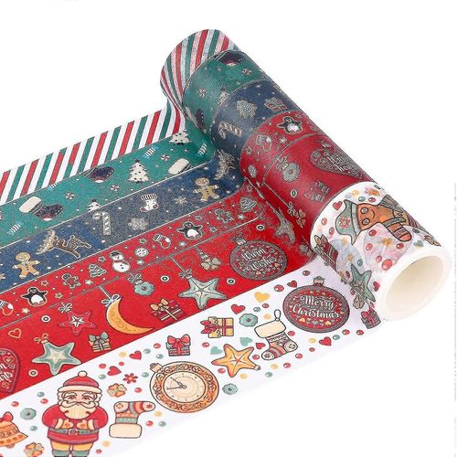 Noël Washi Tape Set 6 Rolls Noël Décoration de Noël Washi Making Tapes Diy Adhésif Table Cadeau Pour Décorations de Noël, Cartes de Noël Scellage, Chr