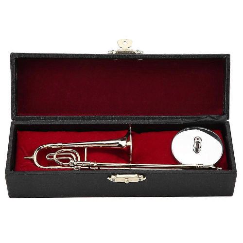Réplique De Trombone Miniature Avec Support Et Étui Plaqué Or Instrument Modèle Ornements Musicaux