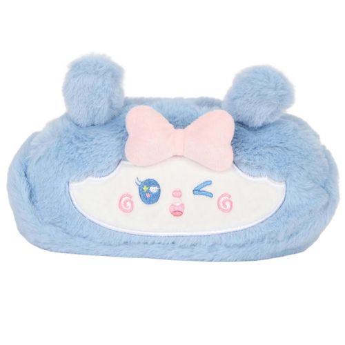 Étui À Crayons En Peluche Sac À Crayons De Grande Capacité Boîte À Crayons Polyvalente Mignonne Pour Crayons Stylos Gommes Règles Chat Bleu