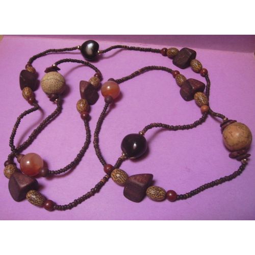 Long Collier 140 Cm Vintage Avec Perles Bois