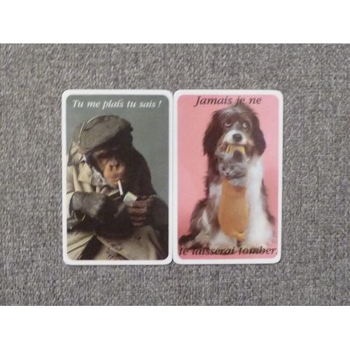 2 Cartes Plastifiées À Messages Avec Chien Et Singe