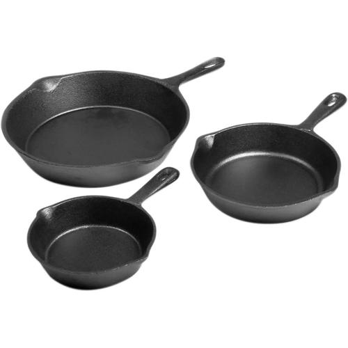 Set De 3 Poêles À Frire « Parthenaise » | Ø12/16/21 Cm Poêles À Griller En Fonte | Set Universel De Poêles Rondes, Lisses Et Pré-Culottées | Convient Pour Cuisinière Et Barbecue