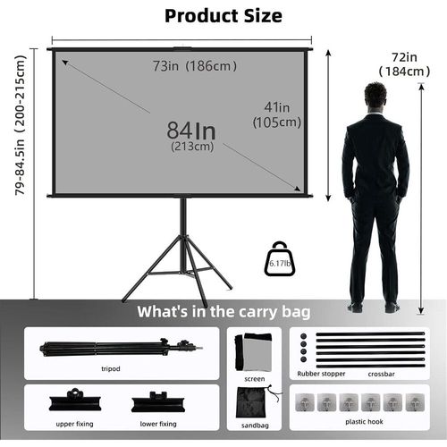 VEIDADZ-Écran de projection avec support,gris,anti-lumière,angle de vision de 160 °,intérieur,extérieur,60,84,100,120 pouces - Type 84 inch