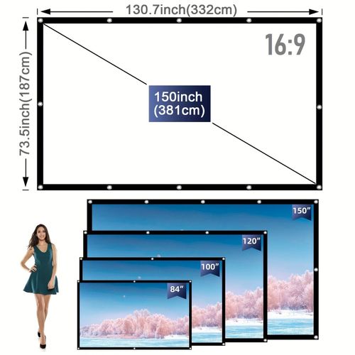 Écran de projection léger portable sans déformement,tissu de rideau de projection,maison,extérieur,avant,arrière,60,72,100,120,150 pouces,16:9 - Type 150 inch #C