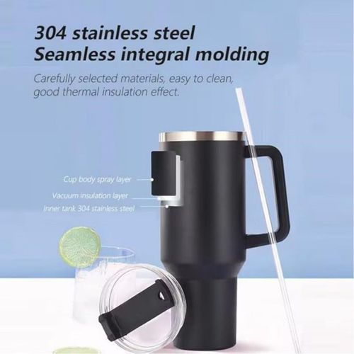 Grande tasse isotherme avec poignée et paille Thermos 1L Crème, Cup2